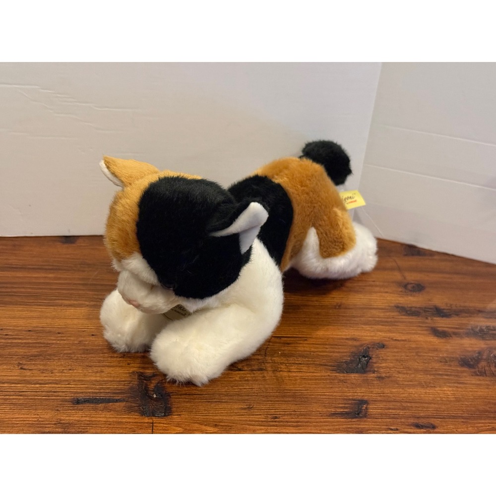 Aurora Miyoni Calico Cat Plush Stuffed Animal Realistic White Orange Black 10in